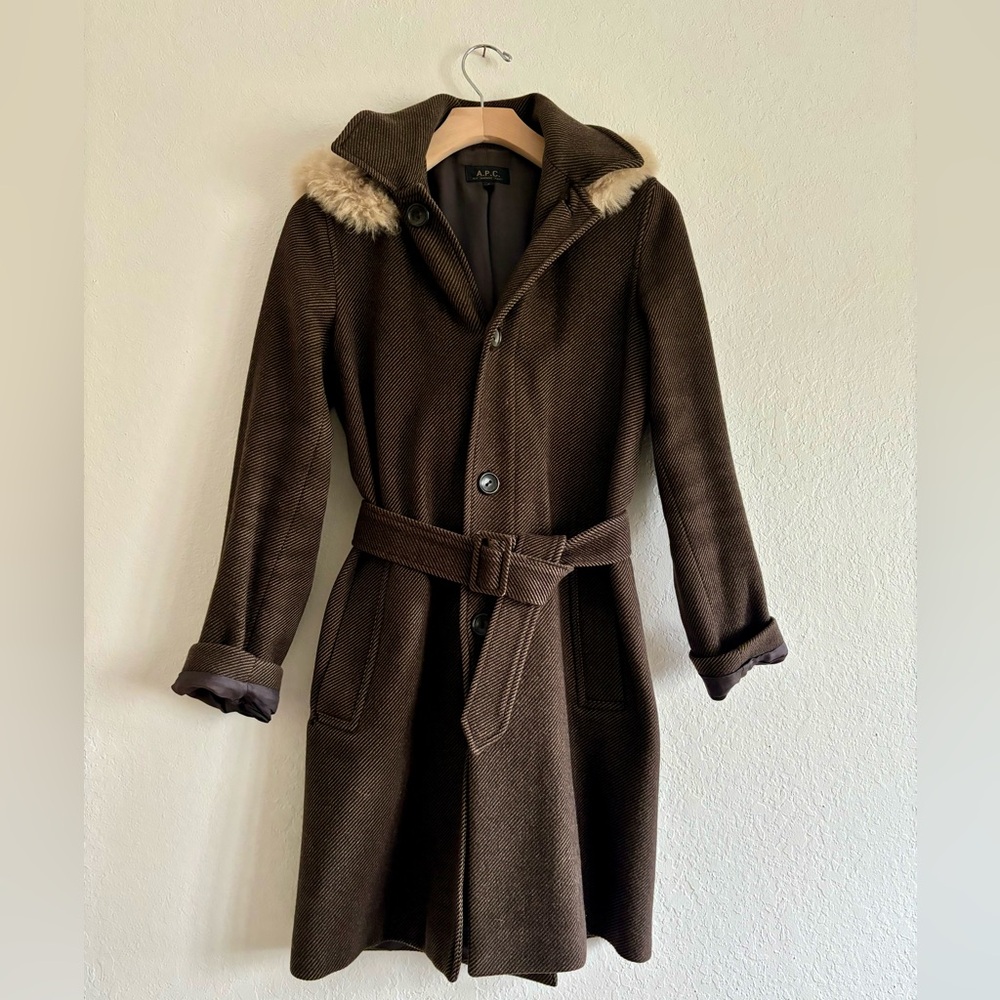 APC Wool Coat with Alpaca Trim Detachable Hood